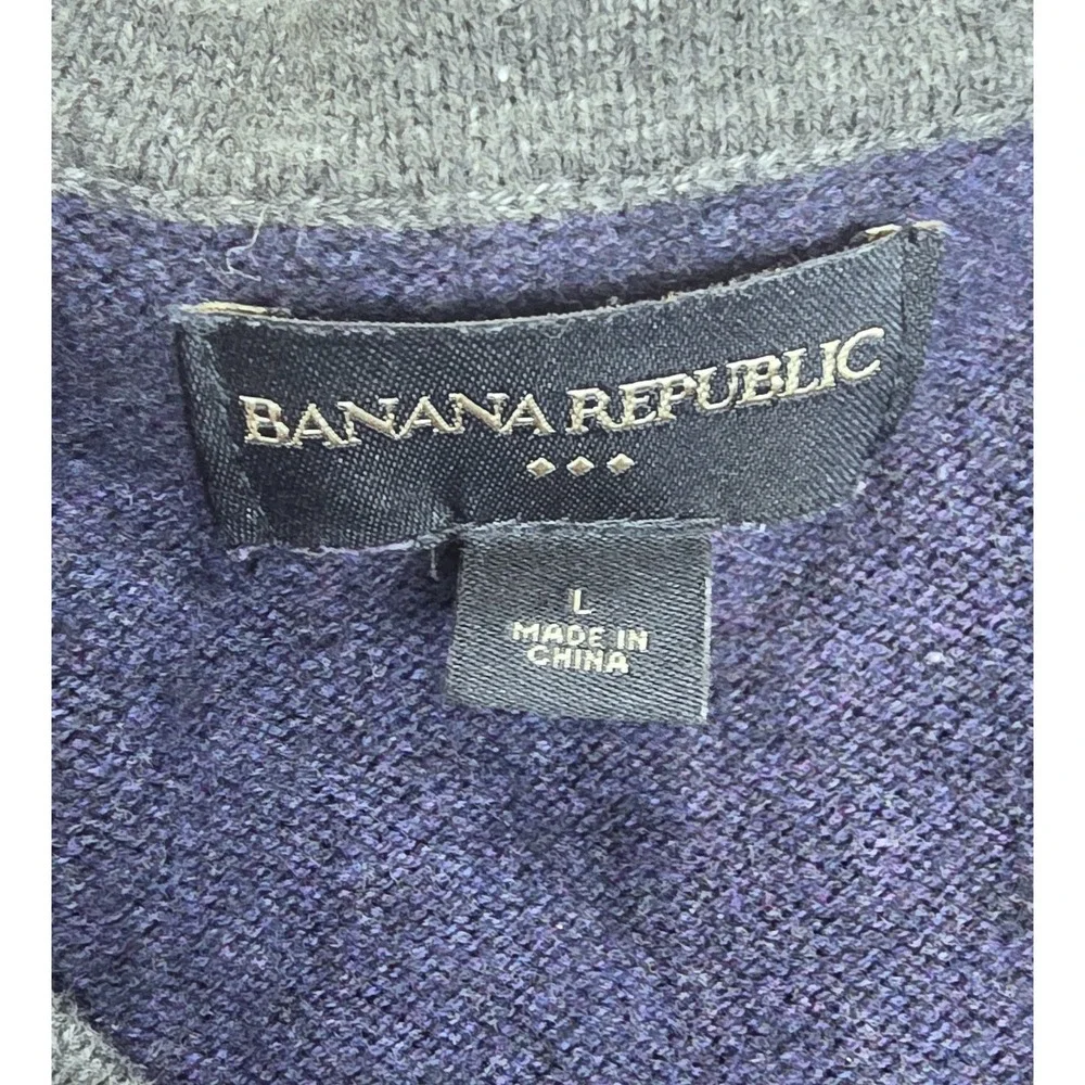 Banana Republic Blue Gray Striped V Neck Pullover Sweater‎ Men's Size Large